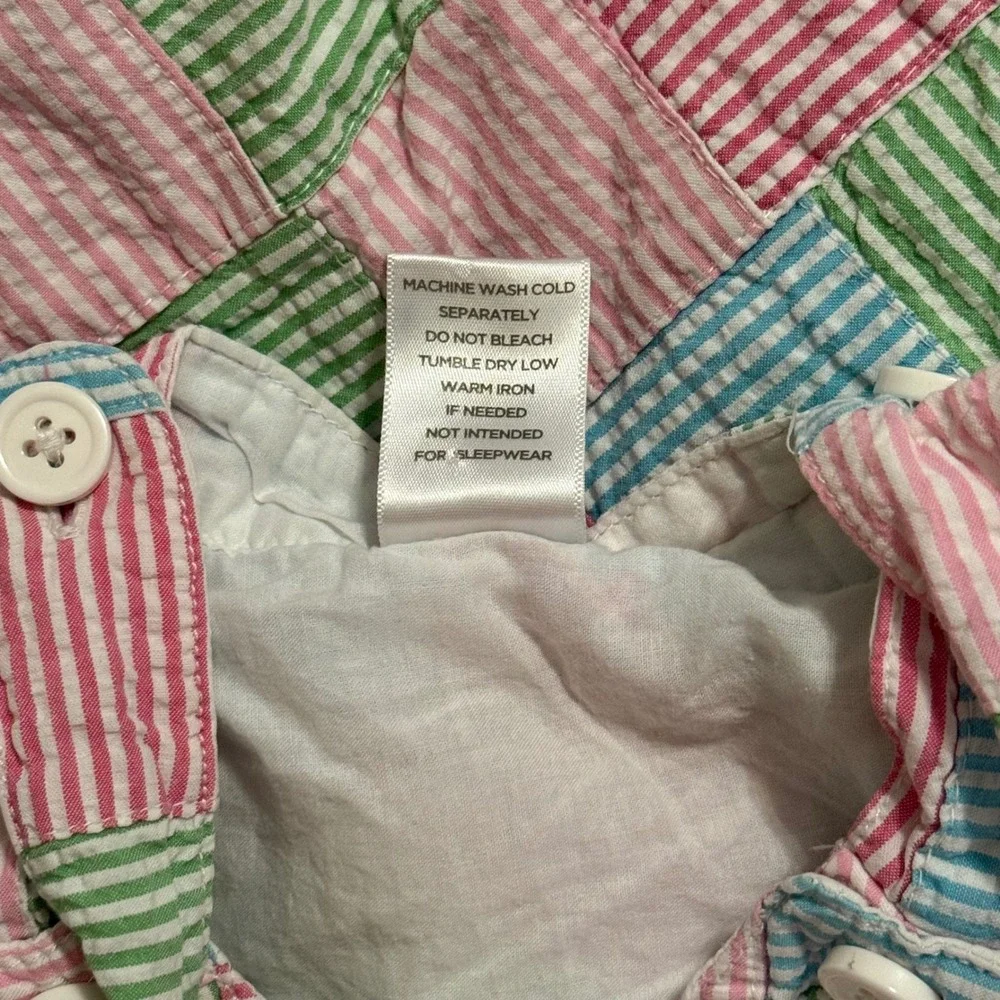 Gymboree Girls 3T Patchwork Seersucker Jumper Dress Pink Green Blue Striped